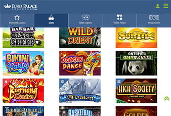 Die Auswahl an Spielautomaten in der Euro Palace App